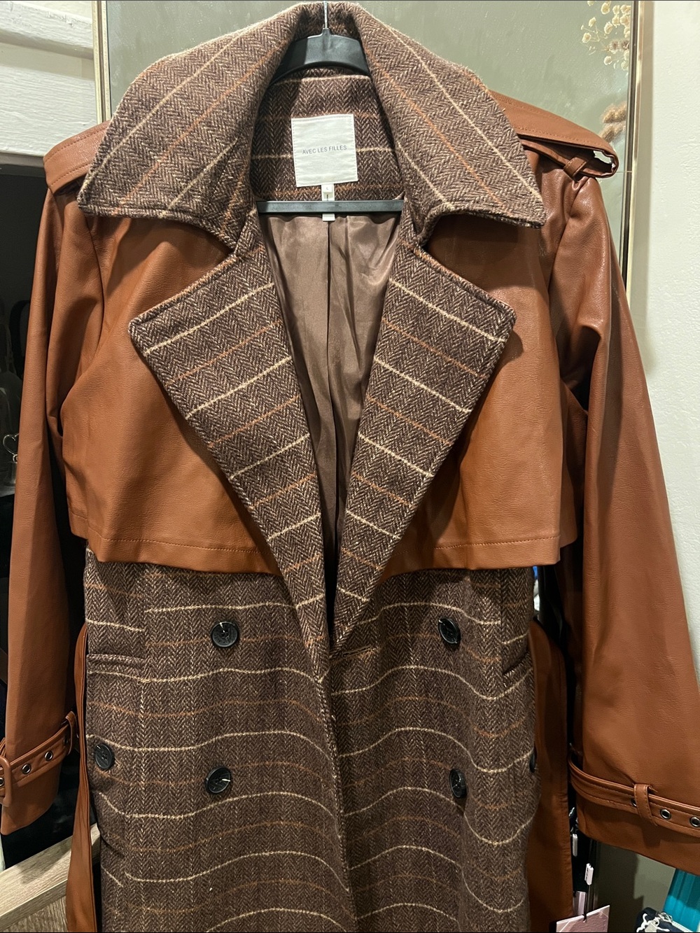 Vince Camuto Brown Mixed-Media Trench Coat NWT